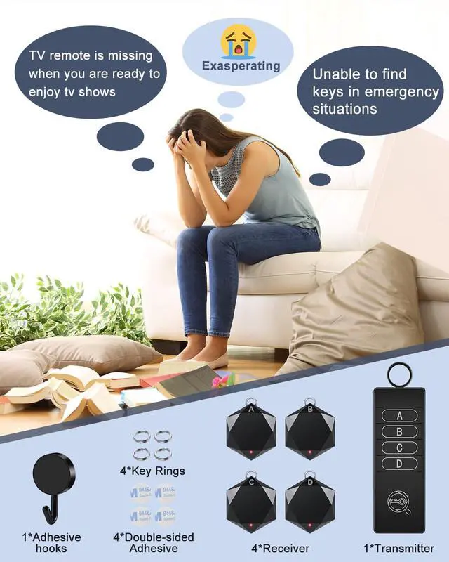 Alt view image 4 of 6 - Key Finder Locator with Sound,85 dB+Rf Remote Finder with 164ft.Wireless TV Remote Control Finder for Keys Wallet Remote Control Pet Phone,Key Chain Remote Tracker 4 with Receivers