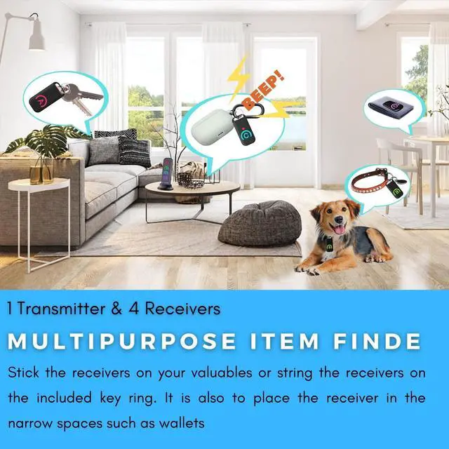 Alt view image 6 of 6 - Key Finder Locator: New Fabric Wireless Slim RF Key Wallet Finder Item Locator with 80dB Loud Sound and 131ft Working Range, 1 Transmitter + 4 Receivers (Grey)