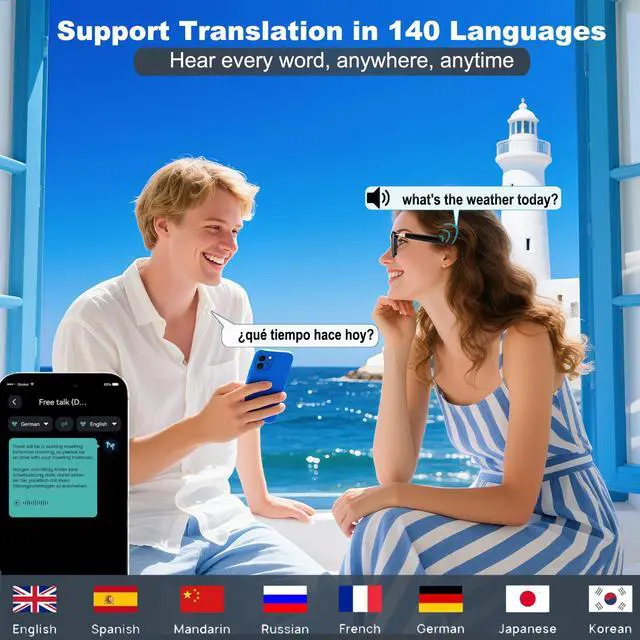 Alt view image 2 of 6 - Ai Smart Glasses Bluetooth 5.4 with Translation for Men Women 160+Languages Color-Change Lens Chat GPT Assistant Free App Translator Glasses Meeting,Driver,Travel