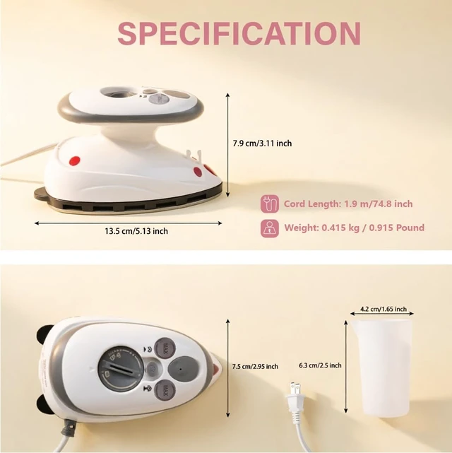 Alt view image 3 of 5 - Travel Mini Steam Iron, 100-240V Dual Voltage | Portable Compact Garment Iron for Clothes, Quilting, Sewing and Handcraft, Fast Heating