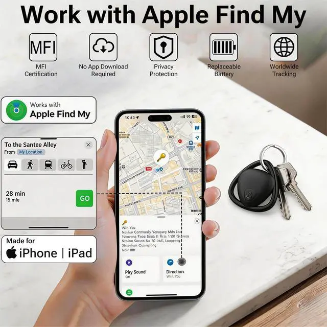 Alt view image 2 of 7 - Air Tags-4 PackApple MFi Certified, Smart Tracker Tags Item Finders Work with Apple Find My (iOS Only), Air Track Locator with Sound, Tracker Tags for Keys, Luggage, Bag, Suitcases, Wallet