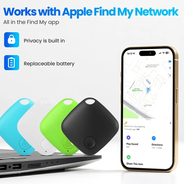 Alt view image 3 of 7 - Bluetooth Item Locator Tracker for Keys, Wallet & Bags, Worldwide Location Network, Replaceable Battery Compatible with Find My App (iOS Only)-4 Pack Colorful
