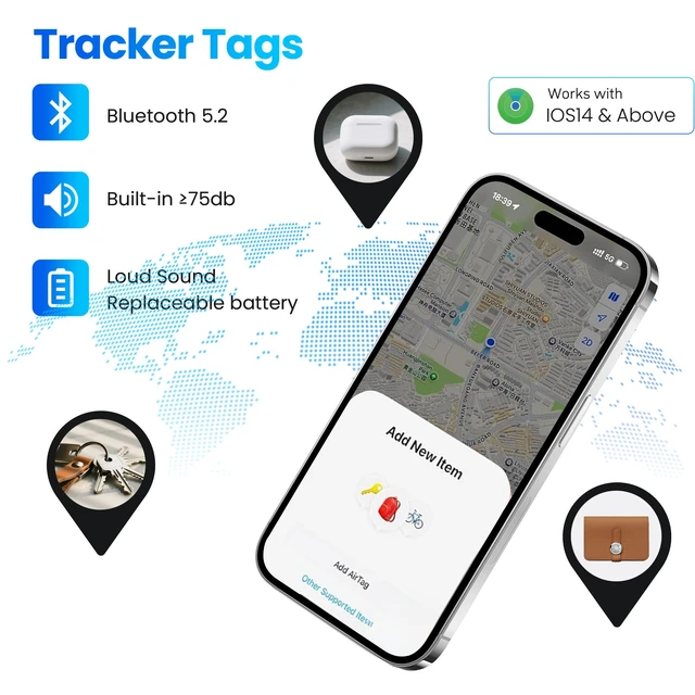 Alt view image 5 of 7 - Bluetooth Item Locator Tracker for Keys, Wallet & Bags, Worldwide Location Network, Replaceable Battery Compatible with Find My App (iOS Only)-4 Pack Colorful
