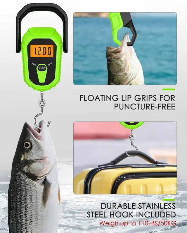 Alt view image 6 of 7 - Digital Fishing Scale with Lip Gripper, 110lb/50kg Waterproof Fish Weight Scale with Tape Measure, Hook & Clamp, LCD Display & Hanging Design, Ideal Fishing Gift for Men Anglers