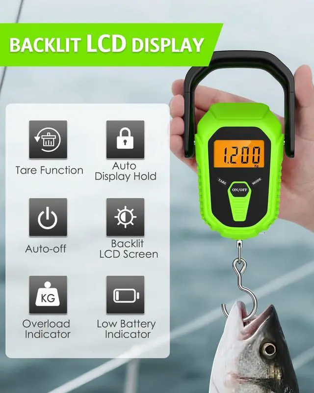 Alt view image 3 of 7 - Digital Fishing Scale with Lip Gripper, 110lb/50kg Waterproof Fish Weight Scale with Tape Measure, Hook & Clamp, LCD Display & Hanging Design, Ideal Fishing Gift for Men Anglers