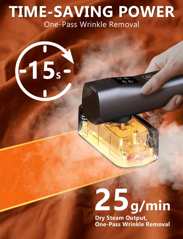 Alt view image 3 of 7 - Steamer for Clothes,Portable Handheld Garment Steamer, 200ml Capacity,1000W 15s Fast Heat-UP, Leak-Proof Fabric Wrinkle Remover Ceramic Panel, 2-in-1 Dry & Wet Iron for Home and Travel -Black&Golden