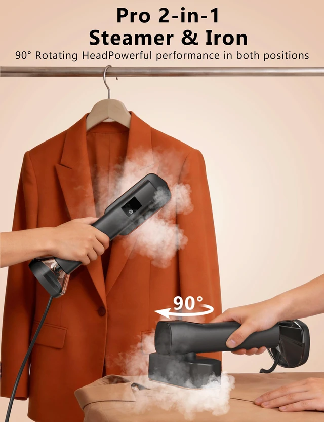 Alt view image 5 of 7 - Steamer for Clothes,Portable Handheld Garment Steamer, 200ml Capacity,1000W 15s Fast Heat-UP, Leak-Proof Fabric Wrinkle Remover Ceramic Panel, 2-in-1 Dry & Wet Iron for Home and Travel -Black&Golden