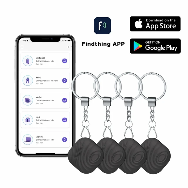 Alt view image 4 of 7 - Findthing Key Finder Smart Tag 4-Pack - Bluetooth Tracker Item Locator with Key Chain - Both iOS and Android Compatible for Keys Pet Wallets Backpacks and Tablets (4-Coffee)