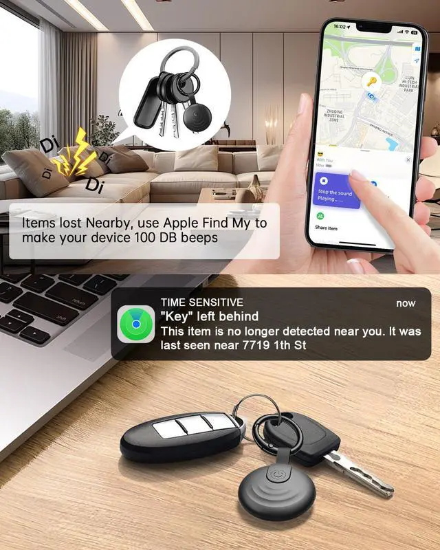 Alt view image 3 of 7 - Air Tracker Tags (iOS Only) 4 Pack: Bluetooth Item Finder with Apple Find My APP, Item Locator for Keys Finder, Bags Wallets Anti-Loss, IP68 Waterproof Smart Tag (F20 Black)
