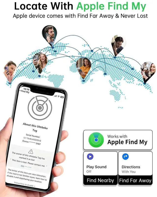 Alt view image 5 of 7 - Air Tracker Tags (iOS Only) 4 Pack: Bluetooth Item Finder with Apple Find My APP, Item Locator for Keys Finder, Bags Wallets Anti-Loss, IP68 Waterproof Smart Tag (F20 Black)