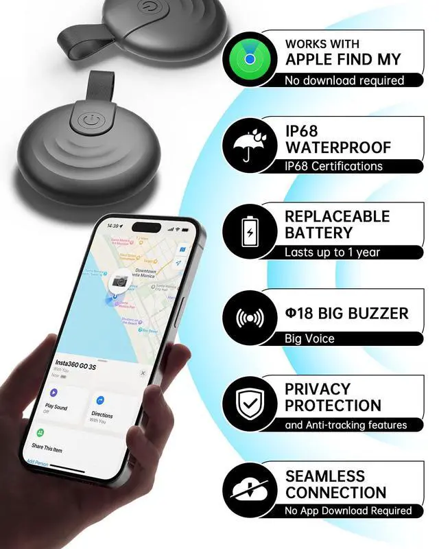Alt view image 6 of 7 - Air Tracker Tags (iOS Only) 4 Pack: Bluetooth Item Finder with Apple Find My APP, Item Locator for Keys Finder, Bags Wallets Anti-Loss, IP68 Waterproof Smart Tag (F20 Black)