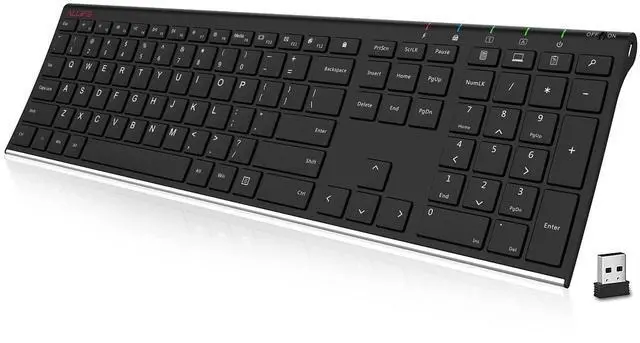 Main image of 2.4G Wireless Keyboard Stainless Steel Ultra Slim Full Size Keyboard with Numeric Keypad for Computer/Desktop/PC/Laptop/Surface/Smart TV and Windows 10/8/ 7 Built in Rechargeable Battery