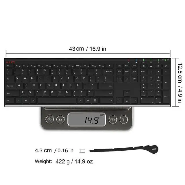Alt view image 6 of 7 - 2.4G Wireless Keyboard Stainless Steel Ultra Slim Full Size Keyboard with Numeric Keypad for Computer/Desktop/PC/Laptop/Surface/Smart TV and Windows 10/8/ 7 Built in Rechargeable Battery