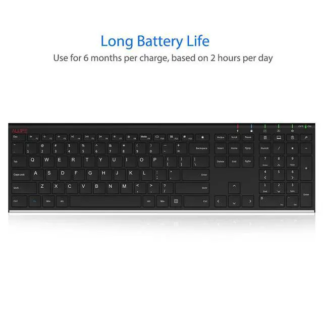 Alt view image 5 of 7 - 2.4G Wireless Keyboard Stainless Steel Ultra Slim Full Size Keyboard with Numeric Keypad for Computer/Desktop/PC/Laptop/Surface/Smart TV and Windows 10/8/ 7 Built in Rechargeable Battery