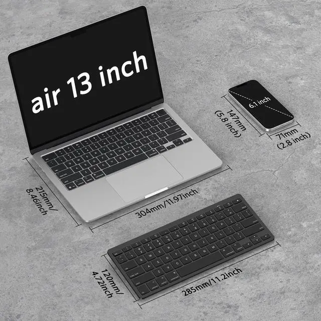 Alt view image 3 of 7 - Bluetooth Keyboard Compatible with Mac, Compact Wireless Keyboard Compatible with MacBook Pro/Air, iMac, Mac mini/Pro Laptop and PC, Dark Black