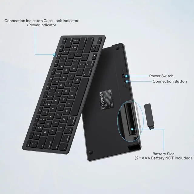 Alt view image 4 of 7 - Bluetooth Keyboard Compatible with Mac, Compact Wireless Keyboard Compatible with MacBook Pro/Air, iMac, Mac mini/Pro Laptop and PC, Dark Black