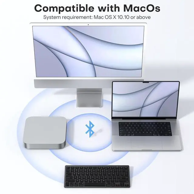 Alt view image 2 of 7 - Bluetooth Keyboard Compatible with Mac, Compact Wireless Keyboard Compatible with MacBook Pro/Air, iMac, Mac mini/Pro Laptop and PC, Dark Black