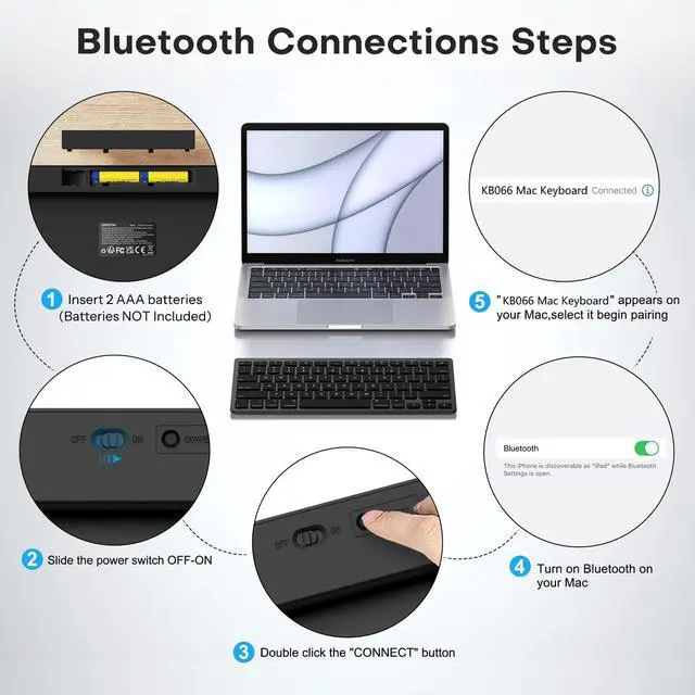 Alt view image 5 of 7 - Bluetooth Keyboard Compatible with Mac, Compact Wireless Keyboard Compatible with MacBook Pro/Air, iMac, Mac mini/Pro Laptop and PC, Dark Black