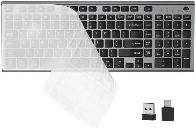 Main image of Wireless Keyboard, Silent Flat Soft Cover with Number Pad Grey