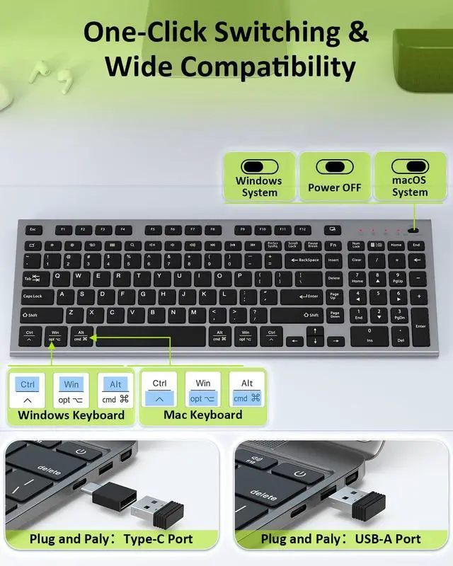 Alt view image 2 of 7 - Wireless Keyboard, Silent Flat Soft Cover with Number Pad Grey