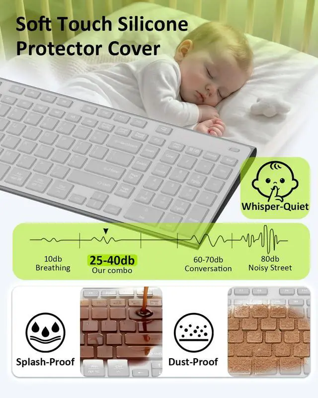 Alt view image 3 of 7 - Wireless Keyboard, Silent Flat Soft Cover with Number Pad Grey