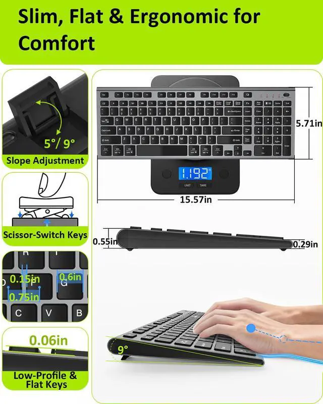Alt view image 4 of 7 - Wireless Keyboard, Silent Flat Soft Cover with Number Pad Grey