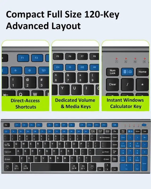 Alt view image 5 of 7 - Wireless Keyboard, Silent Flat Soft Cover with Number Pad Grey