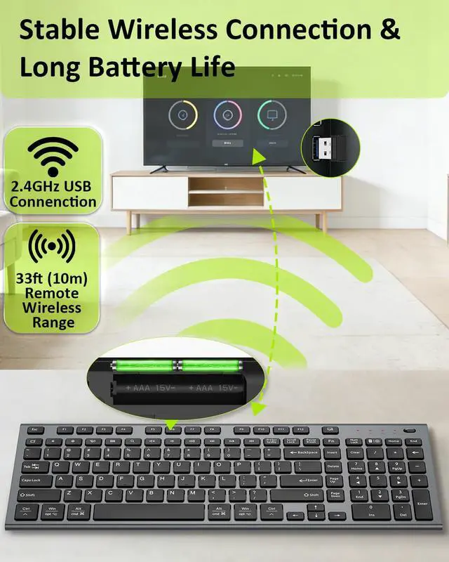 Alt view image 6 of 7 - Wireless Keyboard, Silent Flat Soft Cover with Number Pad Grey
