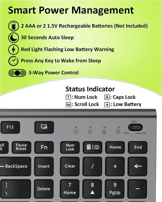 Alt view image 7 of 7 - Wireless Keyboard, Silent Flat Soft Cover with Number Pad Grey