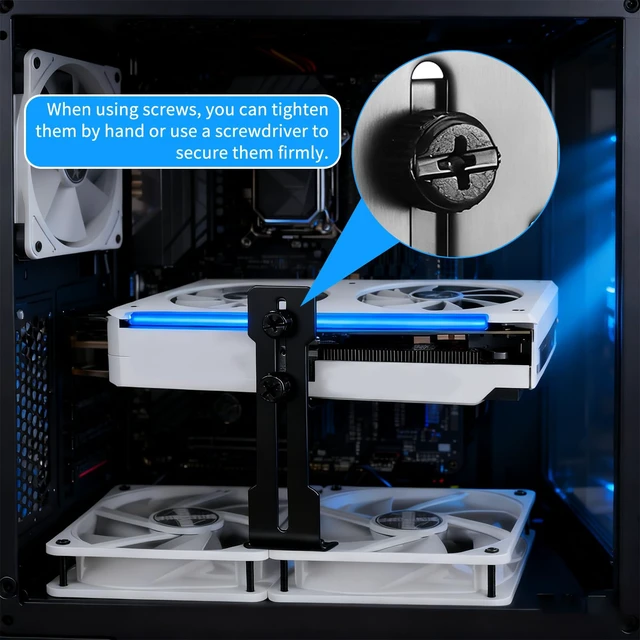 Alt view image 4 of 7 - GPU Support Bracket, Black Graphics Card Stand Holder GPU Sag Bracket Supprts with Anti-Slip Pad Adjustable Metal Anti Sag GPU Brackets Thickness Support up 6 to 95mm Easy Installation