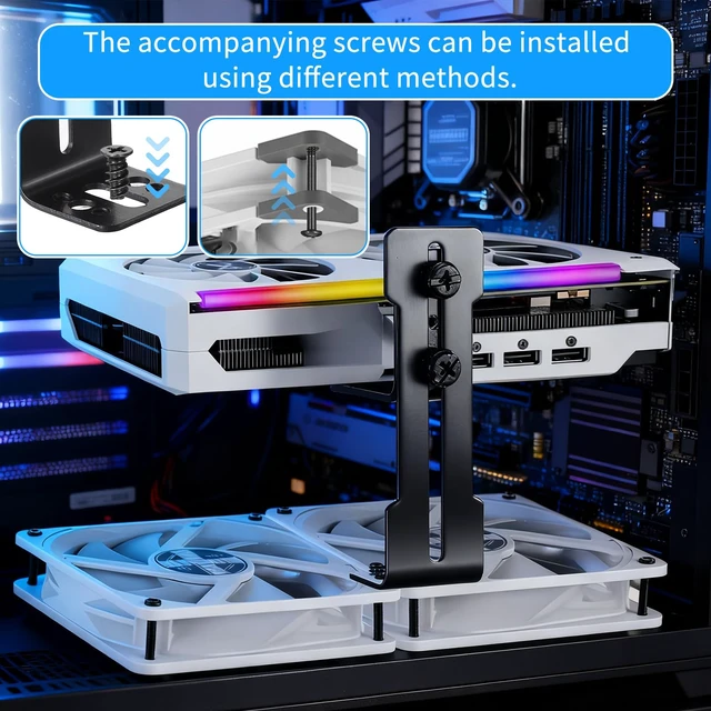 Alt view image 3 of 7 - GPU Support Bracket, Black Graphics Card Stand Holder GPU Sag Bracket Supprts with Anti-Slip Pad Adjustable Metal Anti Sag GPU Brackets Thickness Support up 6 to 95mm Easy Installation