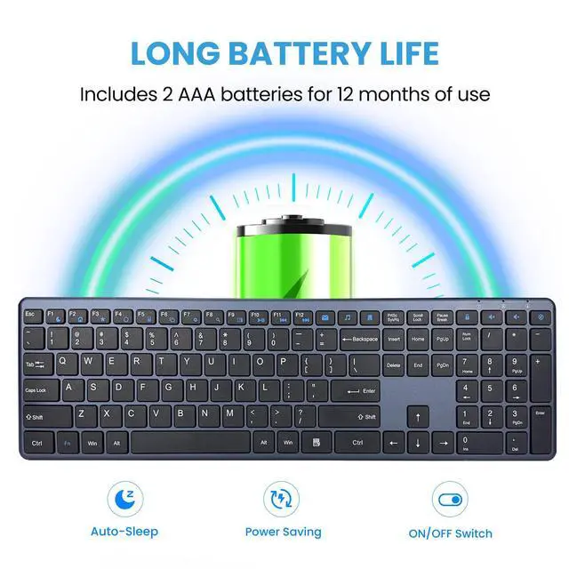 Alt view image 6 of 7 - Wireless Keyboard-2.4G Ultra Slim Quiet Full Size USB PC Computer Keyboard,19 Multimedia Keys,Number Pad,Plug&Play,Lag-Free Ergo,Long Battery Life for Desktop,Laptop,Smart TV,MAC,Windows,QWERTY