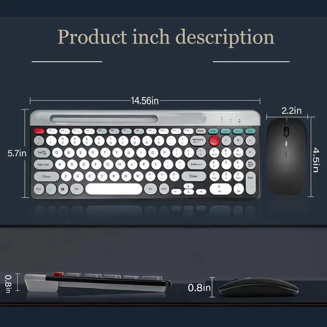 Alt view image 2 of 7 - Wireless Keyboard and Mouse Combo with Phone Tablet Holder, Rechargeable Dual-Mode (Bluetooth 5.0 and 3.0 +2.4G) Multi-Device Silent Mouse for Windows, iPad, Tablet, MacOS,iOS,Android (White+Grey)