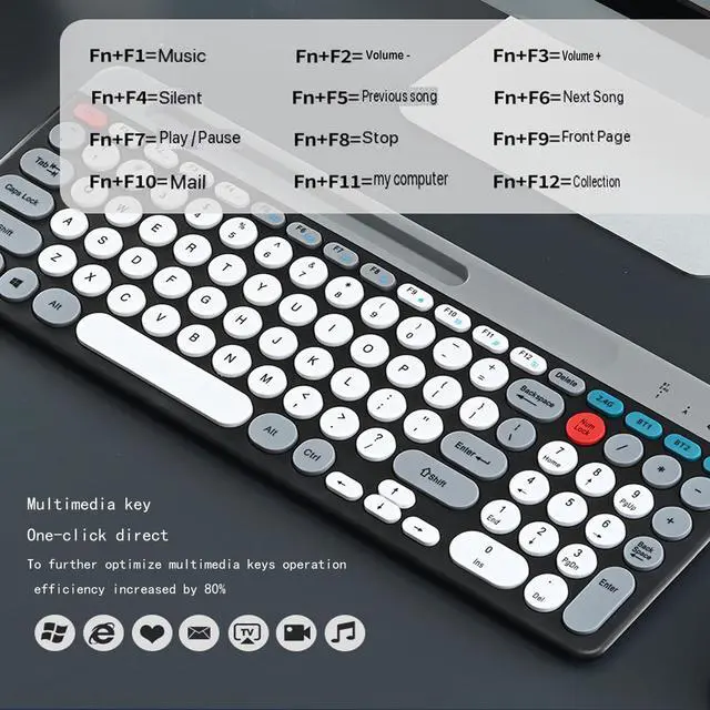 Alt view image 4 of 7 - Wireless Keyboard and Mouse Combo with Phone Tablet Holder, Rechargeable Dual-Mode (Bluetooth 5.0 and 3.0 +2.4G) Multi-Device Silent Mouse for Windows, iPad, Tablet, MacOS,iOS,Android (White+Grey)