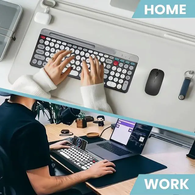 Alt view image 7 of 7 - Wireless Keyboard and Mouse Combo with Phone Tablet Holder, Rechargeable Dual-Mode (Bluetooth 5.0 and 3.0 +2.4G) Multi-Device Silent Mouse for Windows, iPad, Tablet, MacOS,iOS,Android (White+Grey)