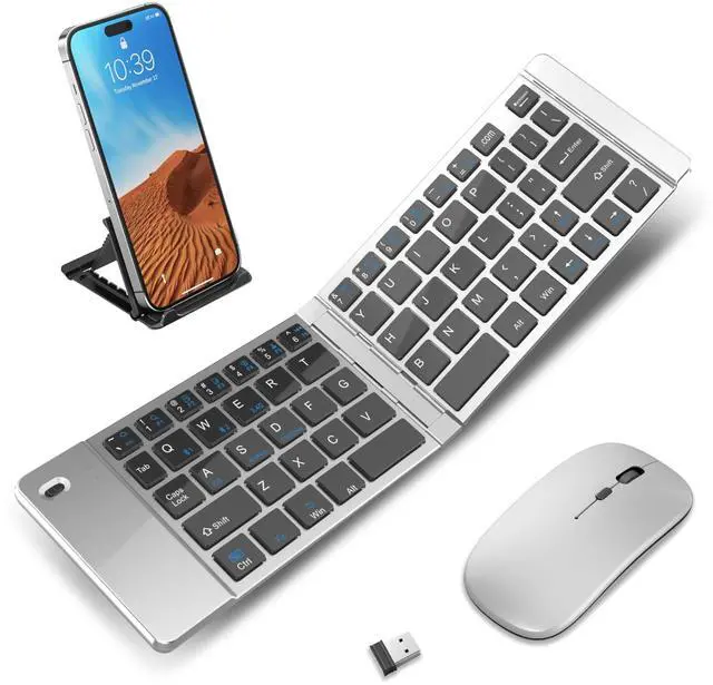 Main image of Wireless Foldable & Folding Keyboard and Mouse for iPad, Bluetooth Combo for Business & Travel, Portable Design Compatible with Windows, iOS, Android Tablets, Smartphones, and Laptops.
