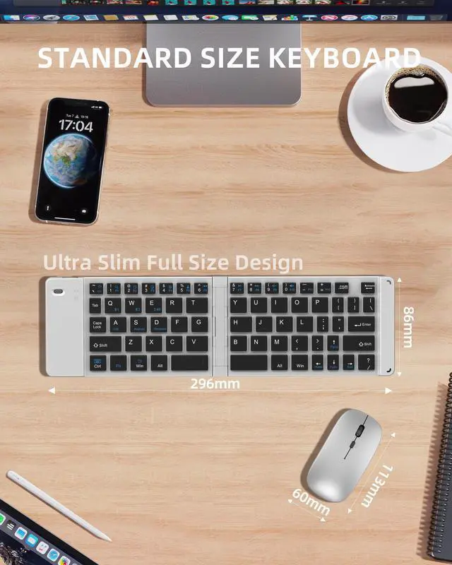Alt view image 3 of 6 - Wireless Foldable & Folding Keyboard and Mouse for iPad, Bluetooth Combo for Business & Travel, Portable Design Compatible with Windows, iOS, Android Tablets, Smartphones, and Laptops.