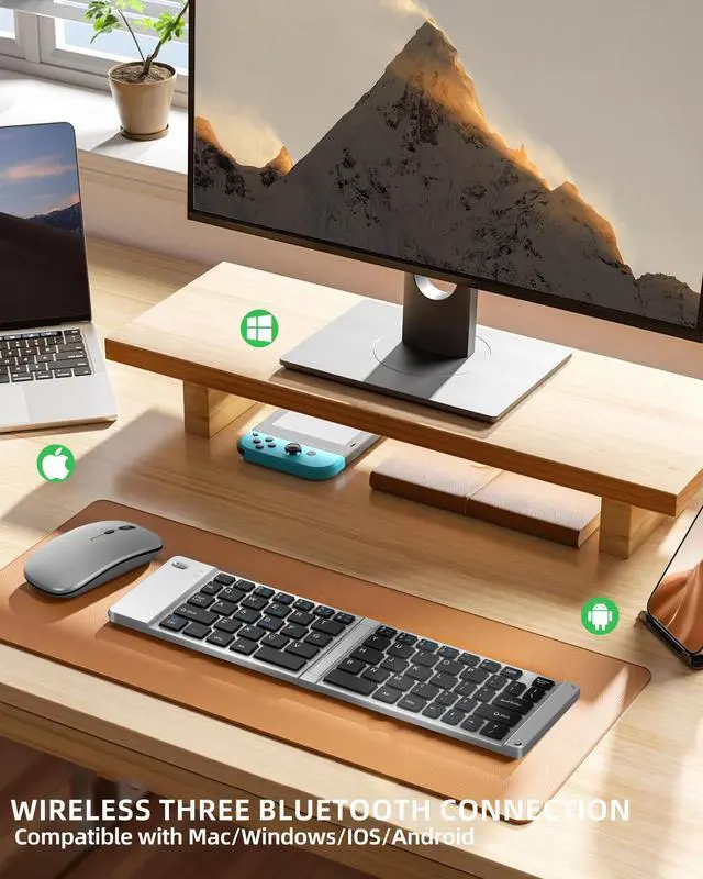 Alt view image 2 of 6 - Wireless Foldable & Folding Keyboard and Mouse for iPad, Bluetooth Combo for Business & Travel, Portable Design Compatible with Windows, iOS, Android Tablets, Smartphones, and Laptops.