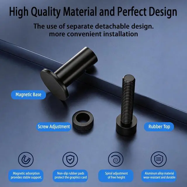 Alt view image 3 of 5 - GPU Support Bracket,GPU Stand with Strong Magnetic Base,Bubble Level Non-Slip Rubber Pad,Anti Sag Bracket for Graphics Card,Adjustable 70-120mm Holder (Silver)