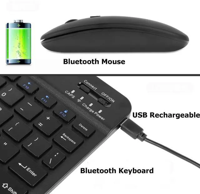 Alt view image 7 of 7 - Keyboard and Mouse Combo,Ultra-Slim Ergonomic Small Rechargeable Bluetooth Keyboard Mouse Set for Apple iPad iPhone Samsung Tablet Phone Android PC Computer Mac Smartphone (Black)
