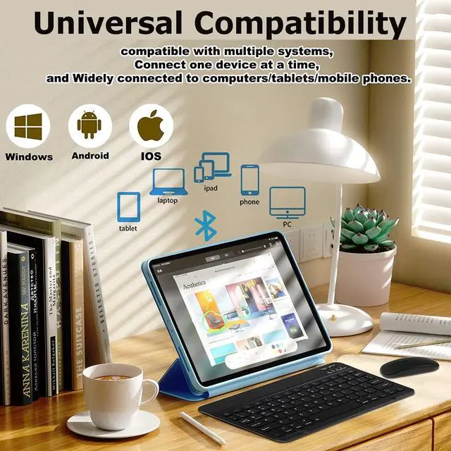 Alt view image 5 of 7 - Keyboard and Mouse Combo,Ultra-Slim Ergonomic Small Rechargeable Bluetooth Keyboard Mouse Set for Apple iPad iPhone Samsung Tablet Phone Android PC Computer Mac Smartphone (Black)