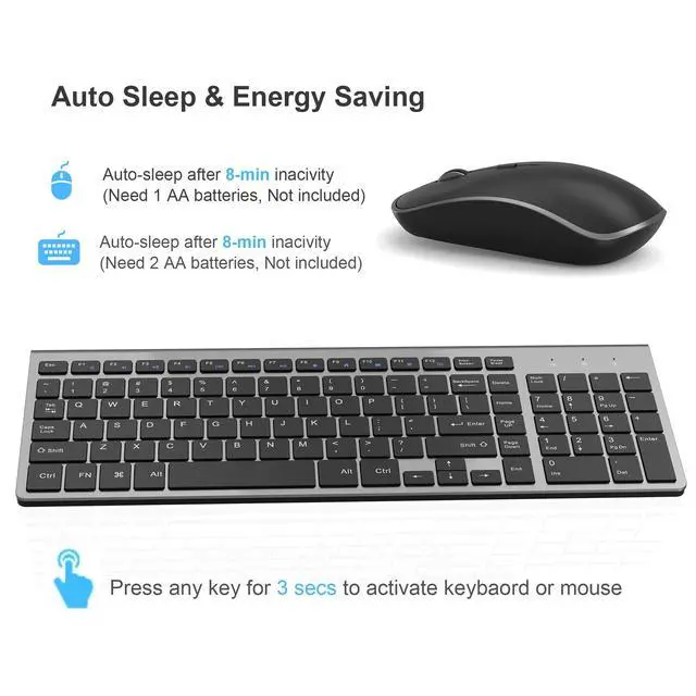 Alt view image 3 of 7 - Wireless Keyboard Mouse Combo, 2.4G Compact and Ultra Slim Wireless Keyboard and Mouse for Windows, Computer, Desktop, PC, Laptop (Grey)