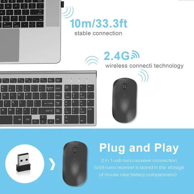 Alt view image 5 of 7 - Wireless Keyboard Mouse Combo, 2.4G Compact and Ultra Slim Wireless Keyboard and Mouse for Windows, Computer, Desktop, PC, Laptop (Grey)