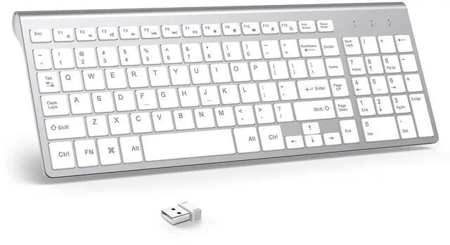 Main image of J Wireless Keyboard, 2.4G Slim and Compact Wireless Keyboard with Numeric Keypad for Laptop, MacBook air, Apple, Computer, PC-Sliver&White