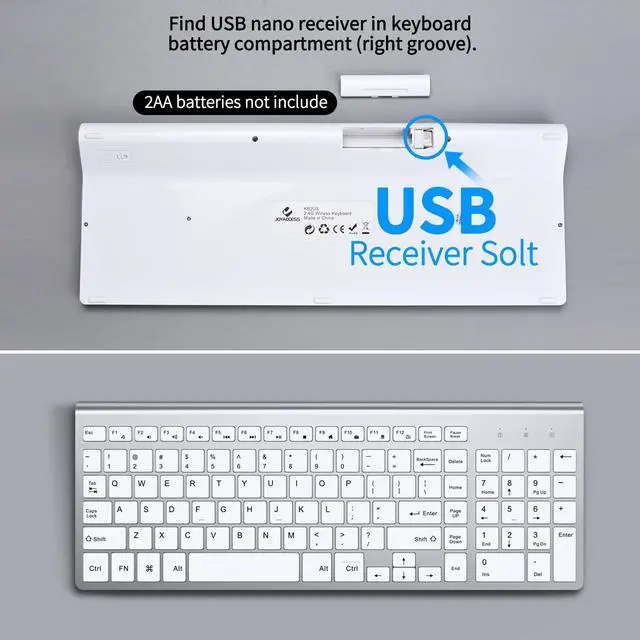Alt view image 5 of 7 - J Wireless Keyboard, 2.4G Slim and Compact Wireless Keyboard with Numeric Keypad for Laptop, MacBook air, Apple, Computer, PC-Sliver&White
