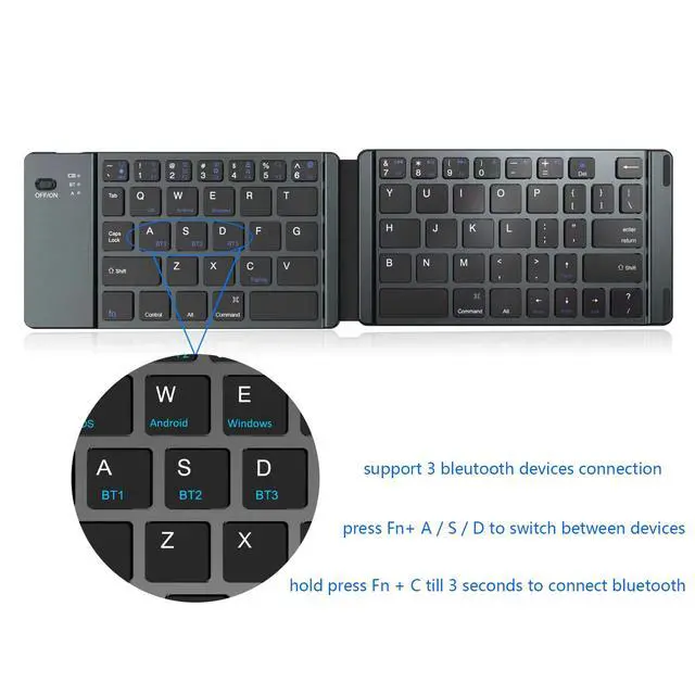 Alt view image 4 of 7 - Foldable Keyboard and Mouse Combo,Bluetooth Keyboard and Mouse Combo for iPad/Mac/Android Tablet/,Portable Rechargeable Keyboard Mouse for iPad/Laptop/MacBook/PC/Computer (Gray)