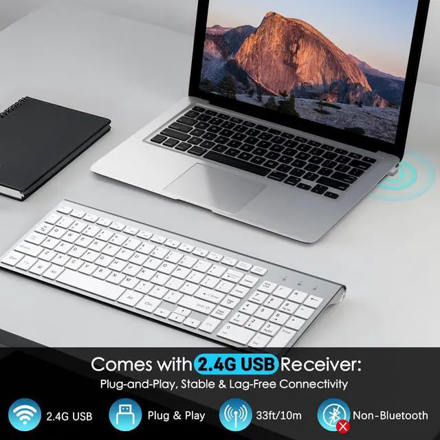 Alt view image 3 of 7 - J Wireless Keyboard, 2.4G Slim and Compact Wireless Keyboard with Numeric Keypad for Laptop, MacBook air, Apple, Computer, PC-Sliver&White