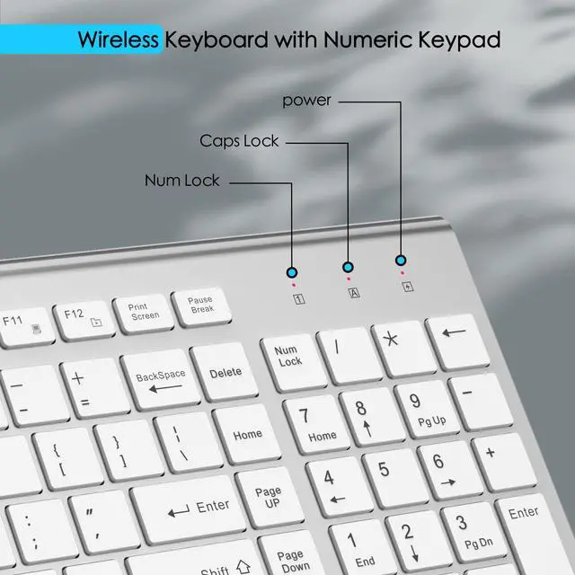 Alt view image 7 of 7 - J Wireless Keyboard, 2.4G Slim and Compact Wireless Keyboard with Numeric Keypad for Laptop, MacBook air, Apple, Computer, PC-Sliver&White