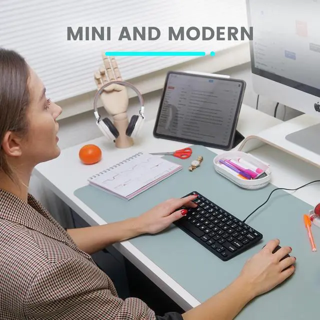 Alt view image 4 of 7 - PERIBOARD-332 Wired Backlit USB Keyboard - Mini 11.22x4.57x0.83 Inches - Slim Scissor Keys with Big Font - White Illuminated LED - US English
