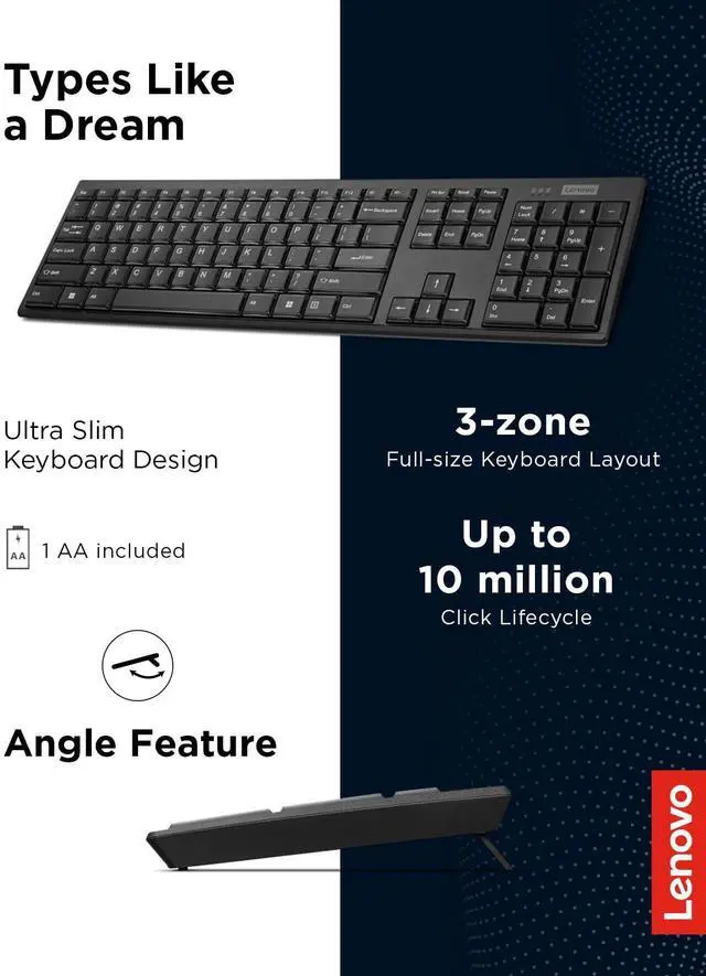 Alt view image 3 of 5 - 100 Wireless Compact Keyboard Cordless Keyboard for PC & Laptop with Windows Silent Keys Full-Size Layout with Numeric Keypad Plug & Play USB Receiver Portable, Black
